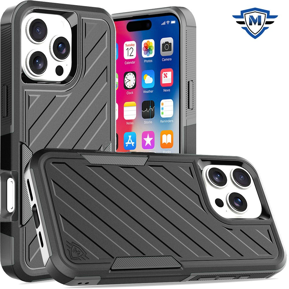 For iPhone 16 Pro 6.3in Case Shockproof Dual Layer Lined Cover + Tempered Glass