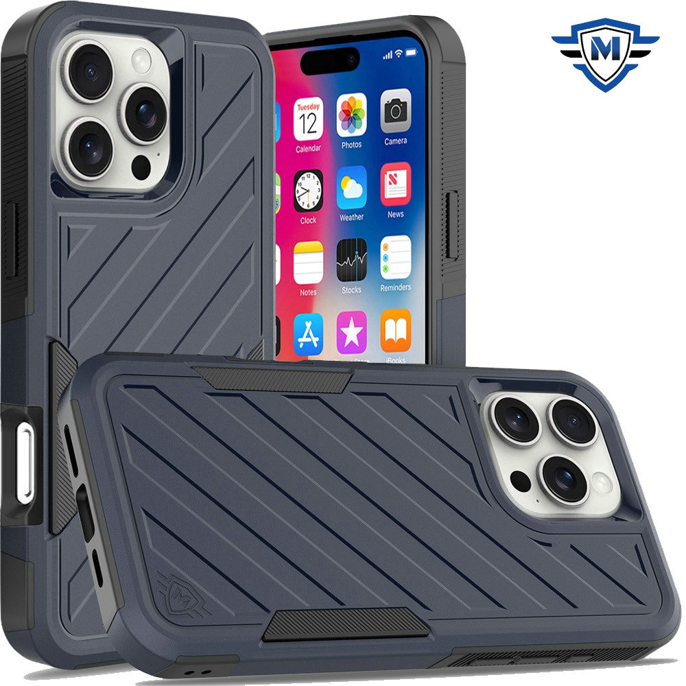For iPhone 16 Pro 6.3in Case Shockproof Dual Layer Lined Cover + Tempered Glass