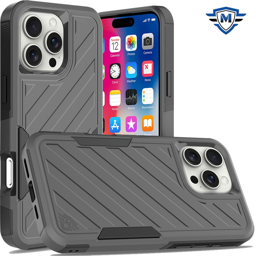 For iPhone 16 Pro 6.3in Case Shockproof Dual Layer Lined Cover + Tempered Glass