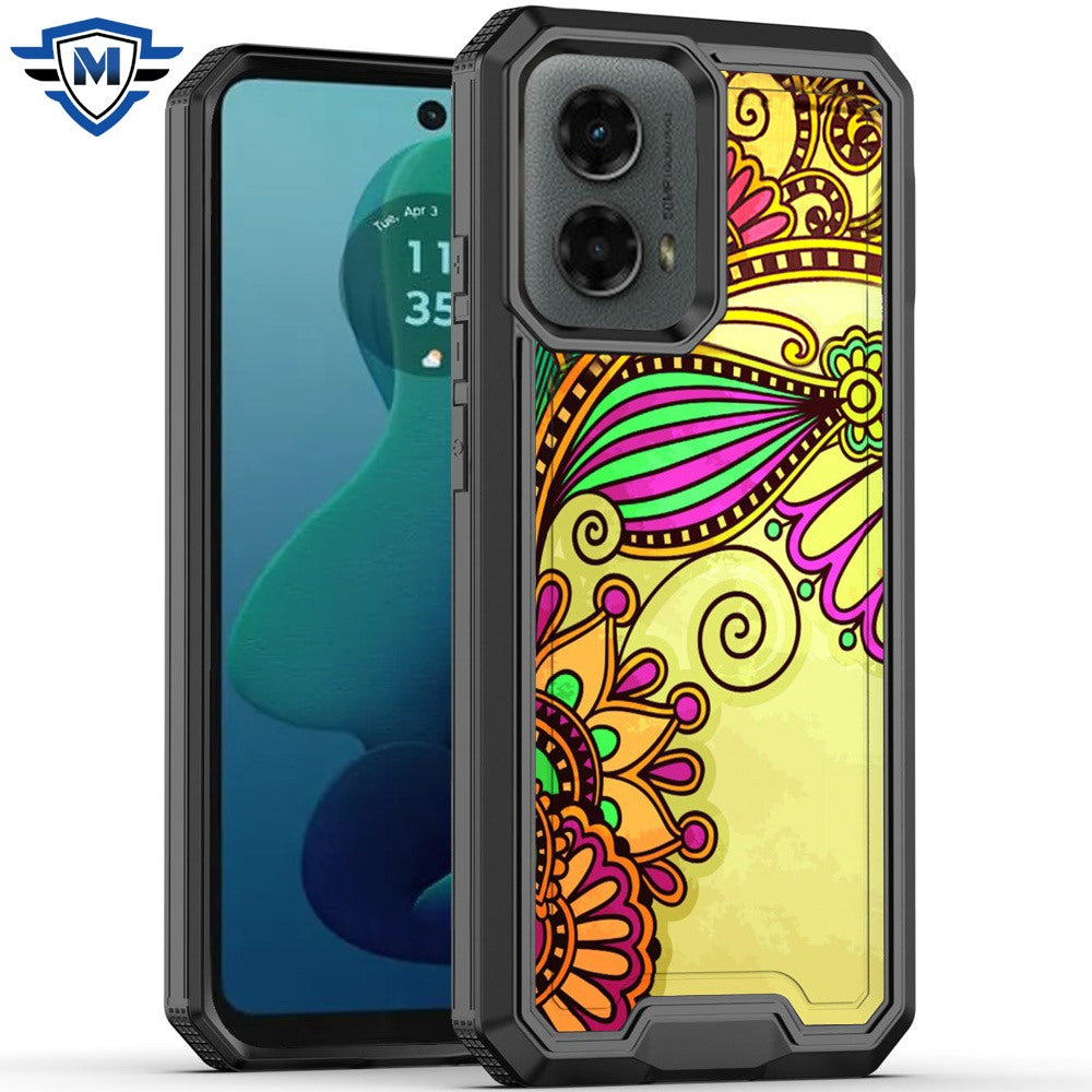 For Moto G 5G (2024) Case Print Design Fused Shockproof Hybrid + Tempered Glass