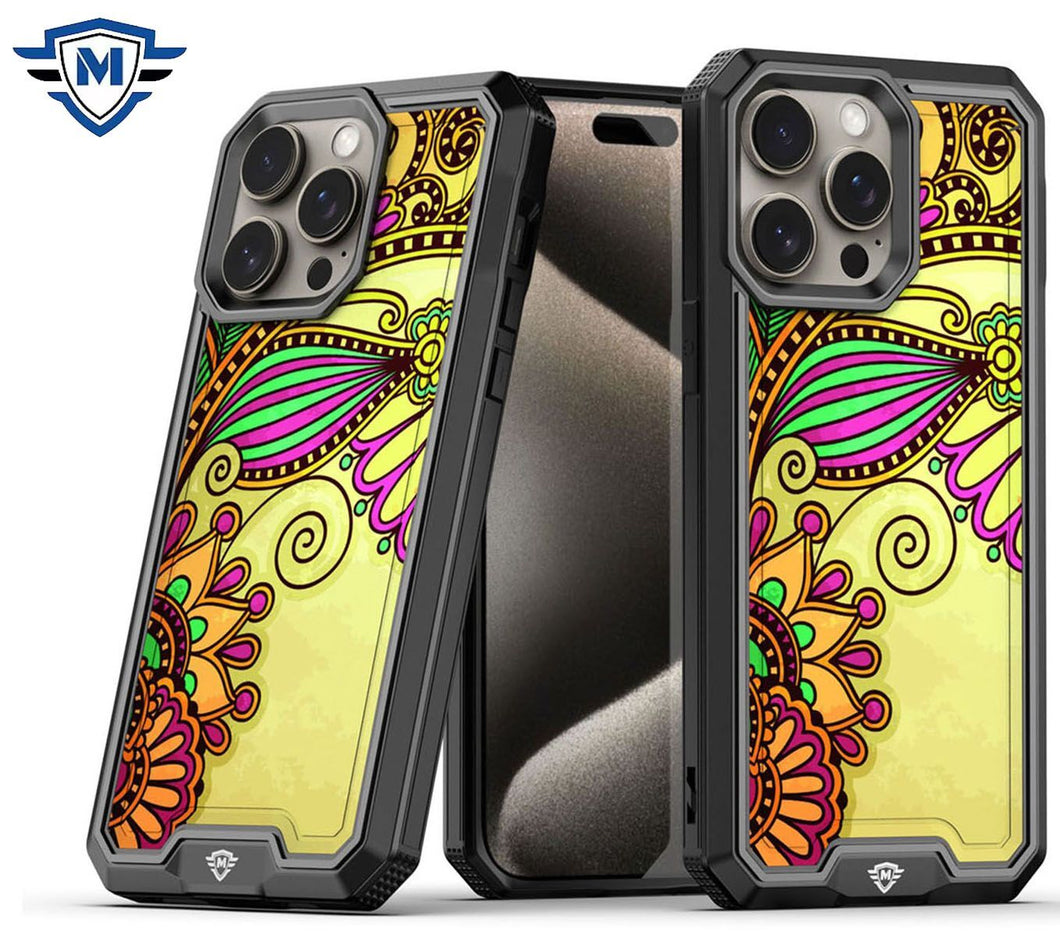 For iPhone 12/12 Pro Case Print Design Fused Hybrid Phone Cover + Tempered Glass