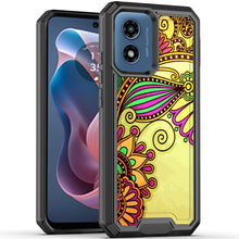 For Moto G Play 2024 Case Print Design Fused Shockproof Hybrid + Tempered Glass
