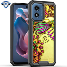 For Moto G Play 2024 Case Print Design Fused Shockproof Hybrid + Tempered Glass
