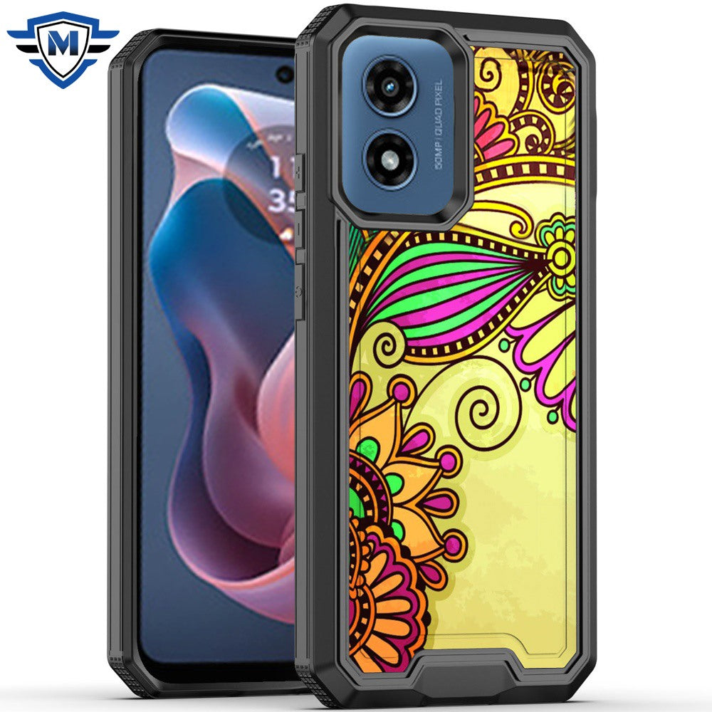 For Moto G Play 2024 Case Print Design Fused Shockproof Hybrid + Tempered Glass