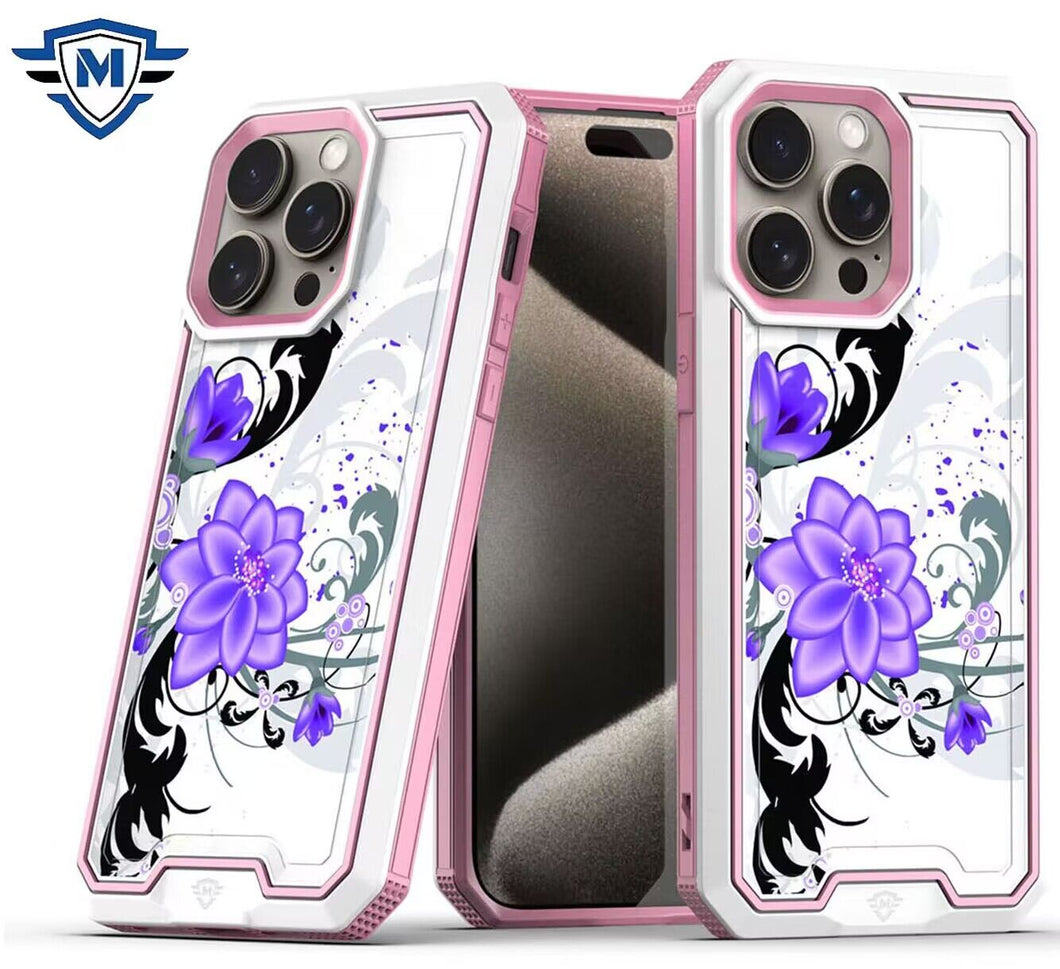 For iPhone 12/12 Pro Case Print Design Fused Hybrid Phone Cover + Tempered Glass