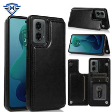 For Moto G 5G (2024) Case Luxury Magnetic Button Card PU Leather +Tempered Glass