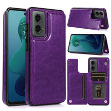 For Moto G 5G (2024) Case Luxury Magnetic Button Card PU Leather +Tempered Glass
