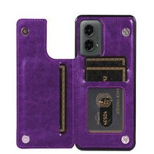 For Moto G 5G (2024) Case Luxury Magnetic Button Card PU Leather +Tempered Glass