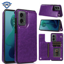 For Moto G 5G (2024) Case Luxury Magnetic Button Card PU Leather +Tempered Glass
