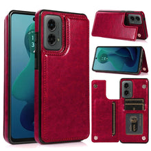 For Moto G 5G (2024) Case Luxury Magnetic Button Card PU Leather +Tempered Glass