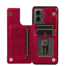 For Moto G 5G (2024) Case Luxury Magnetic Button Card PU Leather +Tempered Glass