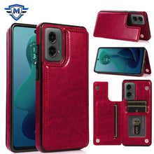 For Moto G 5G (2024) Case Luxury Magnetic Button Card PU Leather +Tempered Glass
