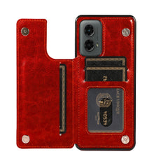 For Moto G 5G (2024) Case Luxury Magnetic Button Card PU Leather +Tempered Glass
