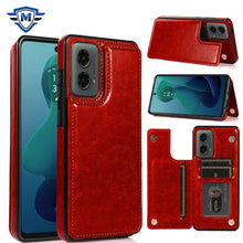 For Moto G 5G (2024) Case Luxury Magnetic Button Card PU Leather +Tempered Glass
