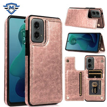 For Moto G 5G (2024) Case Luxury Magnetic Button Card PU Leather +Tempered Glass