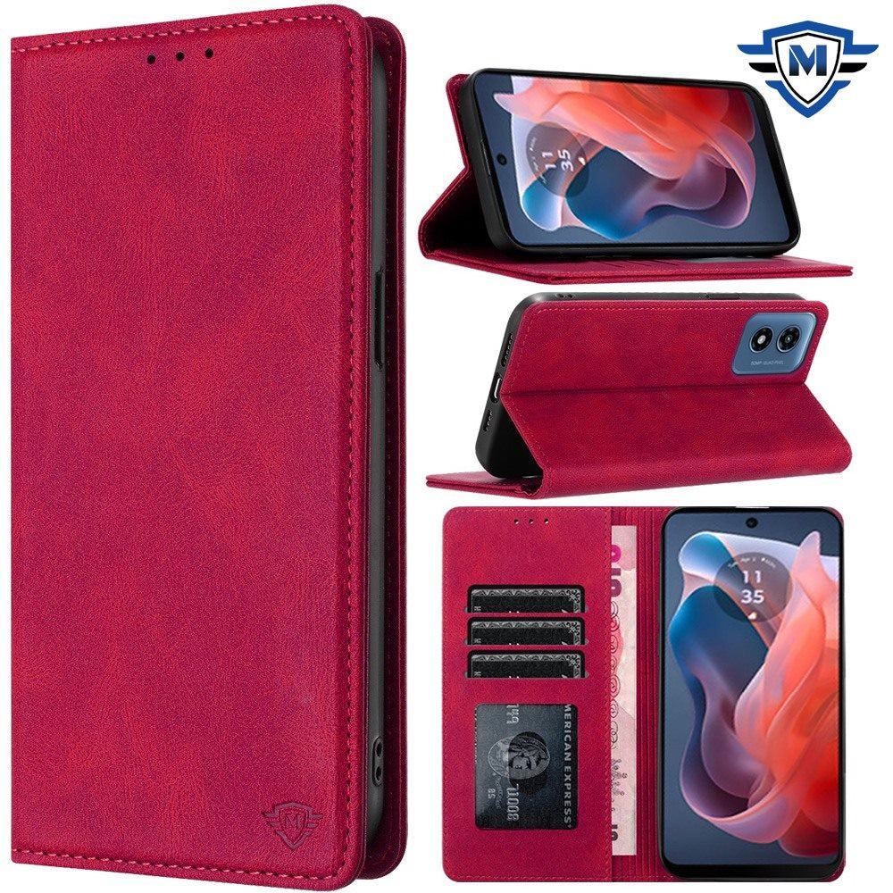 For Moto G Play 2024 Case Luxury Soft Vegan Leather Phone Wallet +Tempered Glass