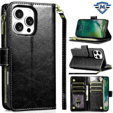 For iPhone 16 Pro 6.3in Case Luxury Vegan Leather Phone Wallet + Tempered Glass