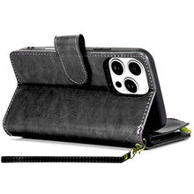 For iPhone 16 Pro 6.3in Case Luxury Vegan Leather Phone Wallet + Tempered Glass