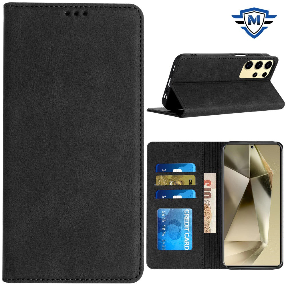 For Moto G 5G (2024) Case Luxury Soft Vegan Leather Phone Wallet +Tempered Glass