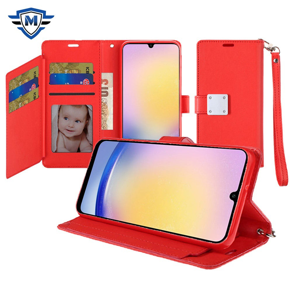 For Samsung A25 5G Case PU Leather Wallet with Extra Card Flap + Tempered Glass