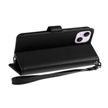 For iPhone 13/14 Case Vegan Leather Wallet w/ Extra Card Flap + Tempered Glass