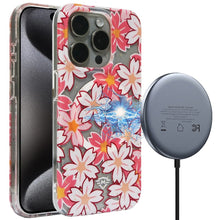 For iPhone 15 Case Premium Magnetic Circle Floral Print Cover + 2 Tempered Glass