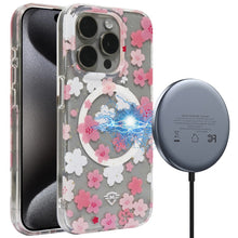 For iPhone 15 Case Premium Magnetic Circle Floral Print Cover + 2 Tempered Glass