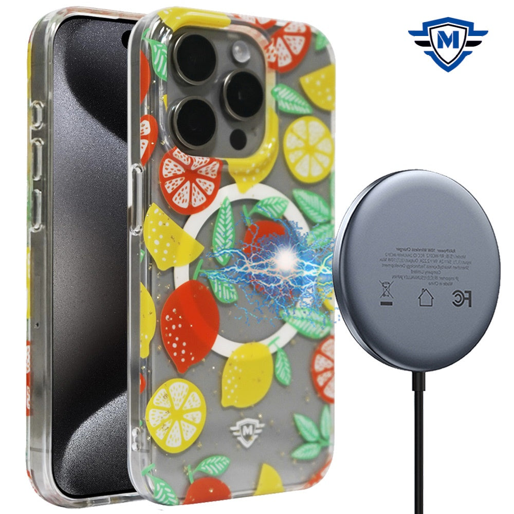 For iPhone 15 PRO Case Premium Magnetic Charging Floral Cover + 2 Tempered Glass