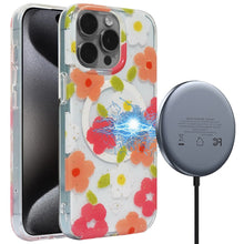 For iPhone 15 Case Premium Magnetic Circle Floral Print Cover + 2 Tempered Glass