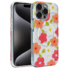 For iPhone 15 Case Premium Magnetic Circle Floral Print Cover + 2 Tempered Glass