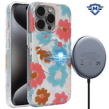 For iPhone 15 Case Premium Magnetic Circle Floral Print Cover + 2 Tempered Glass