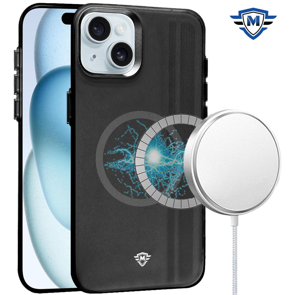 For iPhone 15 PRO Case Magnetic Charging Frosted Raised Bezel + 2 Tempered Glass