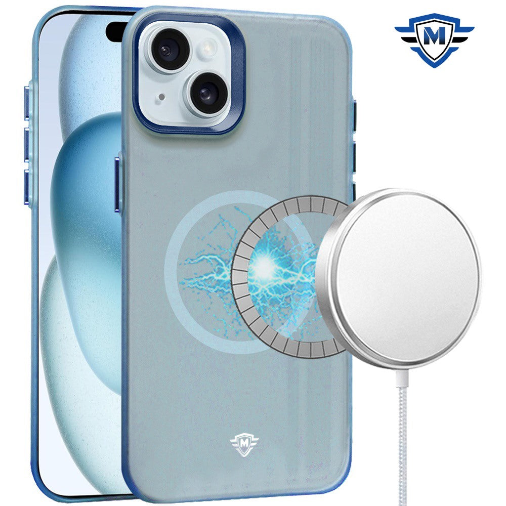 For iPhone 15 Case Magnetic Circle Frosted Cover Raised Bezel + 2 Tempered Glass