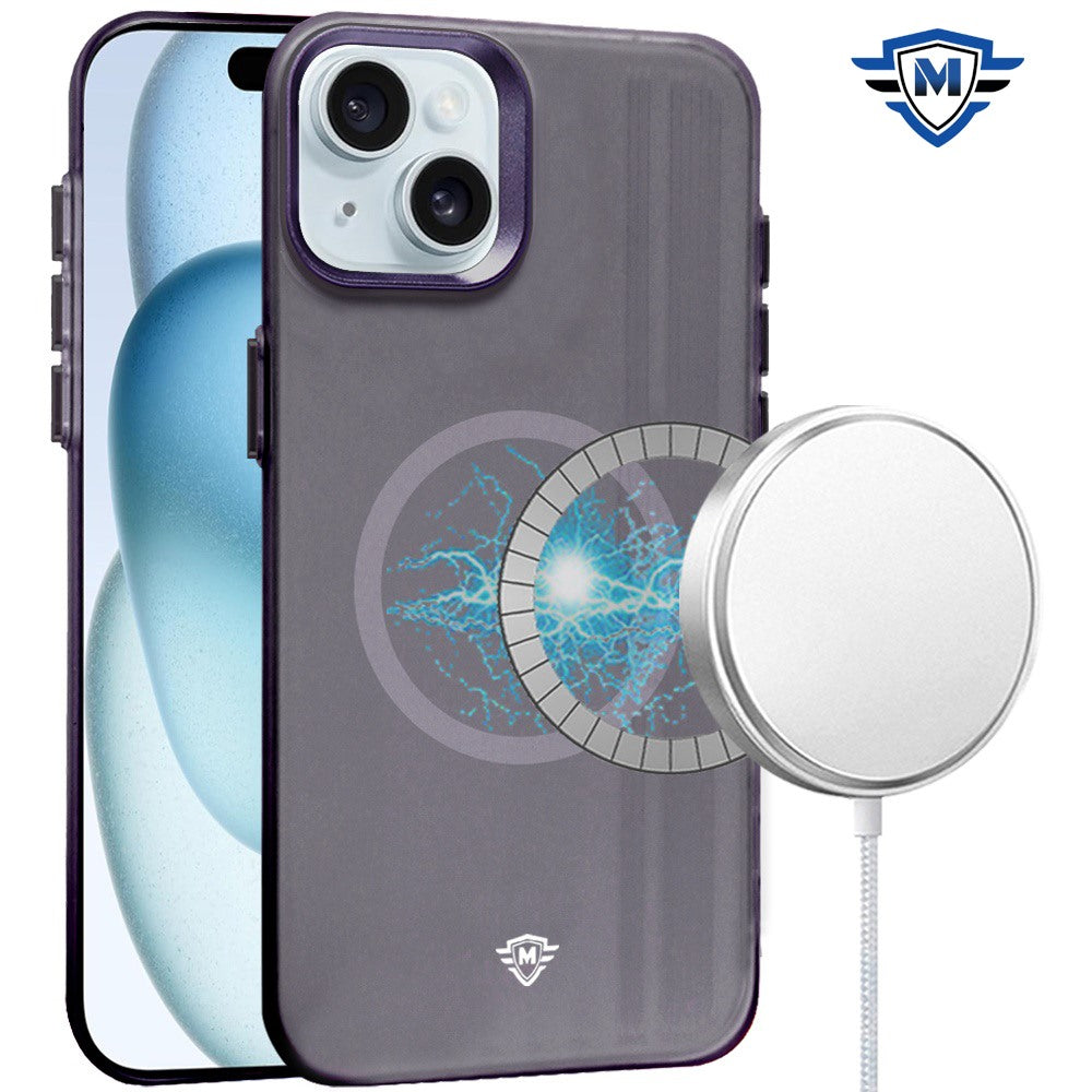 For iPhone 15 PRO Case Magnetic Charging Frosted Raised Bezel + 2 Tempered Glass