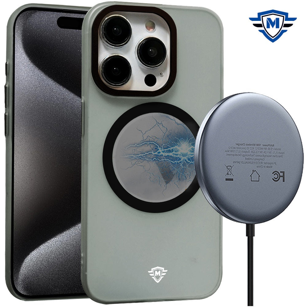 For iPhone 15 PLUS Case Magnetic Charging Frosted Hybrid Cover +2 Tempered Glass