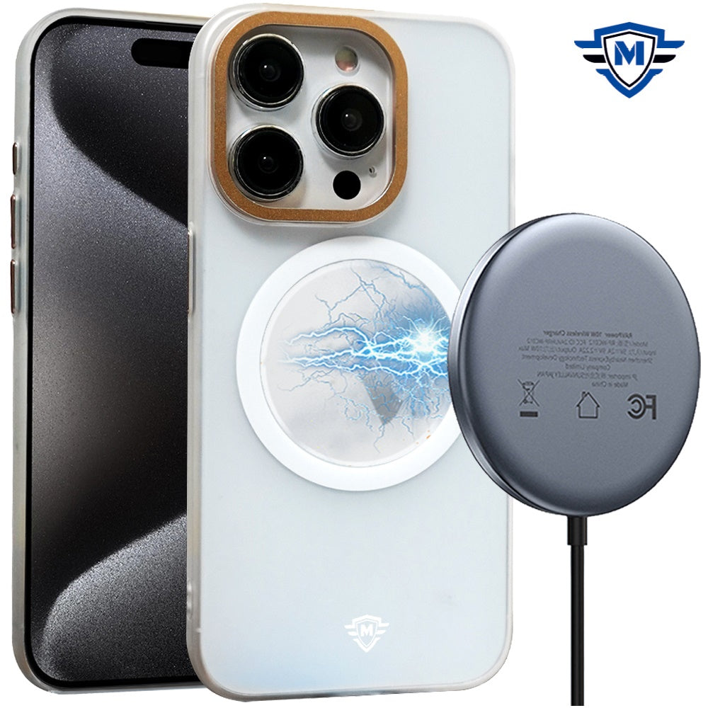 For iPhone 15 PLUS Case Magnetic Charging Frosted Hybrid Cover +2 Tempered Glass