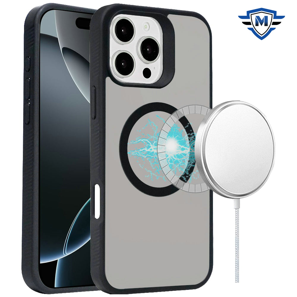 For iPhone 16 Pro 6.3in Case Rugged Magnetic Circle Smooth-Touch +Tempered Glass