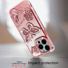 For iPhone 15 Pro Max Case Bling Butterflies 3D Glitter Cover + 2 Tempered Glass