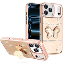 For iPhone 17 Pro Max Case 3D Butterfly Bling Charm Stand Cover + Tempered Glass
