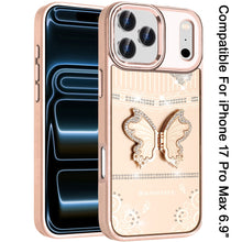 For iPhone 17 Pro Max Case 3D Butterfly Bling Charm Stand Cover + Tempered Glass