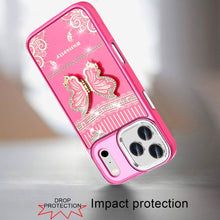 For iPhone 17 Pro Max Case 3D Butterfly Bling Charm Stand Cover + Tempered Glass