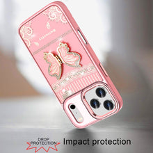 For iPhone 17 Pro Max Case 3D Butterfly Bling Charm Stand Cover + Tempered Glass
