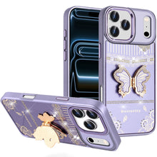 For iPhone 17 Pro Max Case 3D Butterfly Bling Charm Stand Cover + Tempered Glass