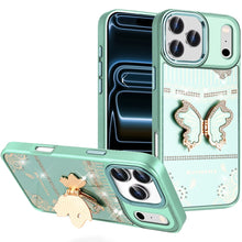 For iPhone 17 Pro Max Case 3D Butterfly Bling Charm Stand Cover + Tempered Glass