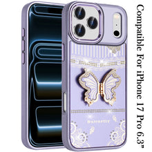 For iPhone 17 PRO Case w/ 3D Butterfly Bling Charm Stand Cover + Tempered Glass