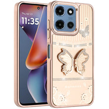 For Moto G 2025 Case 3D Butterfly Bling Charm Stand Phone Cover + Tempered Glass