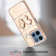 For Moto G 2025 Case 3D Butterfly Bling Charm Stand Phone Cover + Tempered Glass