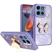 For Moto G 2025 Case 3D Butterfly Bling Charm Stand Phone Cover + Tempered Glass