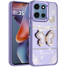 For Moto G 2025 Case 3D Butterfly Bling Charm Stand Phone Cover + Tempered Glass