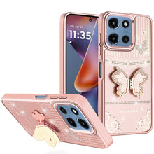 For Moto G 2025 Case 3D Butterfly Bling Charm Stand Phone Cover + Tempered Glass